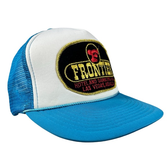 Vintage Frontier Hotel Las Vegas Trucker Hat Blue White Casino Patch - Picture 2 of 9